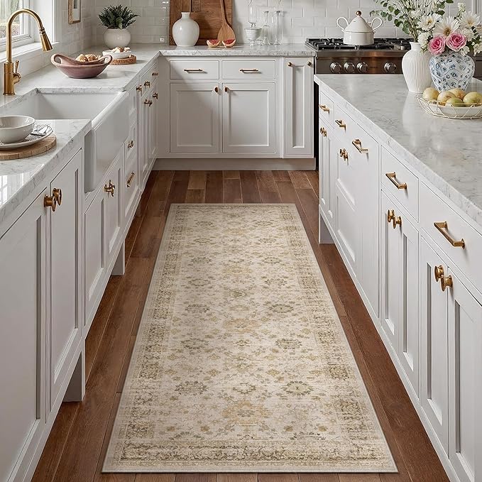 Beige 2x6 Runner Rug Hallway Non Slip Kitchen Vintage Distressed Long Carpet by PureCozy