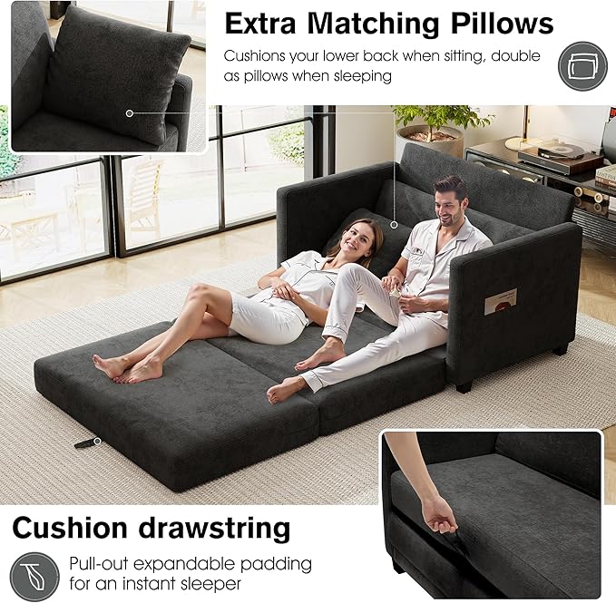 51" Loveseat Sleeper Sofa Bed, Chenille Convertible Floor Sofa Bed - Image 3