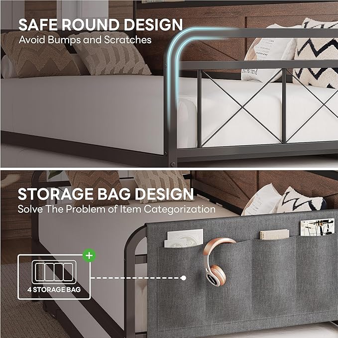LIKIMIO Twin Daybed with Trundle Bed, Storage Headboard with Charging Station - Image 5