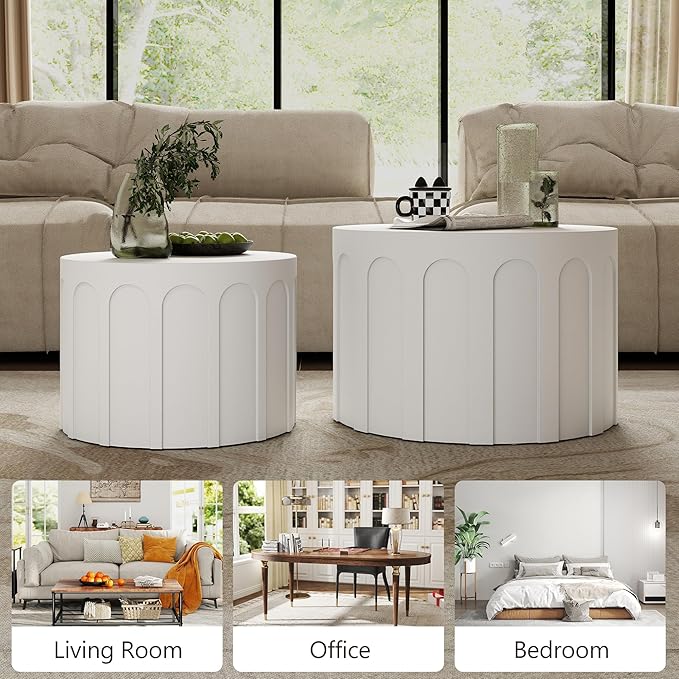 Nesting Coffee Table Set of 2, Modern Coffee Tables, Space-Saving Round Circle - Image 5