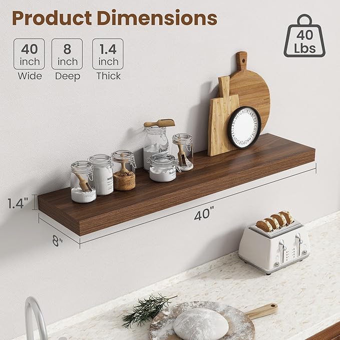 40 Inch Floating Shelves for Wall, 8 Inch Deep Floating Shelf for Storage & - Image 3