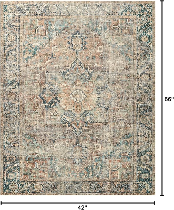 Loloi Margot Collection MAT-02 Terracotta/Lagoon 3'-6" x 5'-6" Accent Rug feat. - Image 2