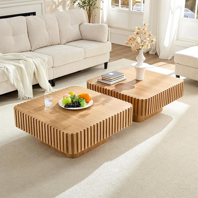 LKTART Square Coffee Table for Living Room, Accent Fluted Coffee Table - Image 8