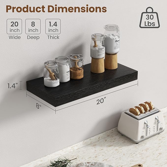 20 Inch Floating Shelves for Wall, 8 Inch Deep Floating Shelf for Storage & - Image 3