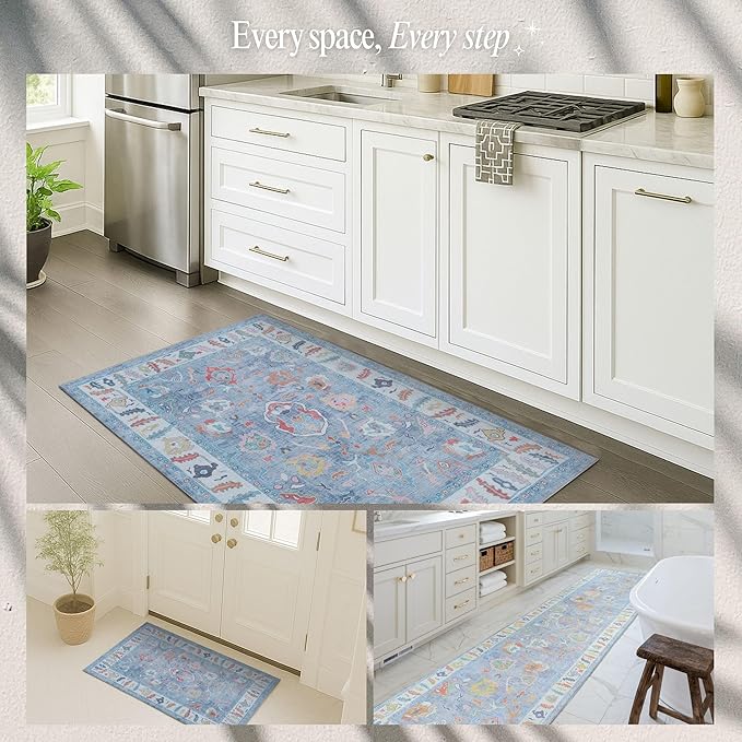 Fame Rugs Blue Modern Oushak Rug 8x10, Vintage Turkish Colorful Oriental - Image 5