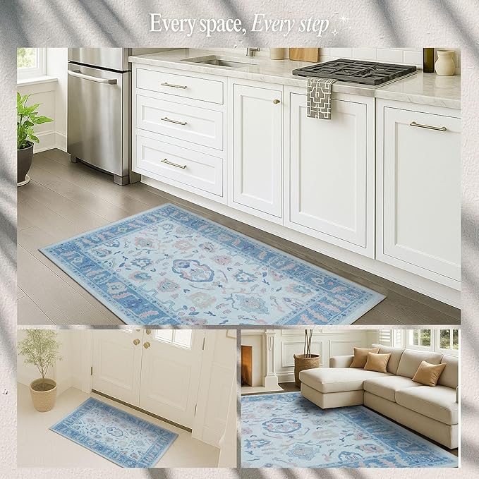 Fame Rugs Blue Modern Oushak Rug 5x7, Washable Vintage Turkish Colorful - Image 5