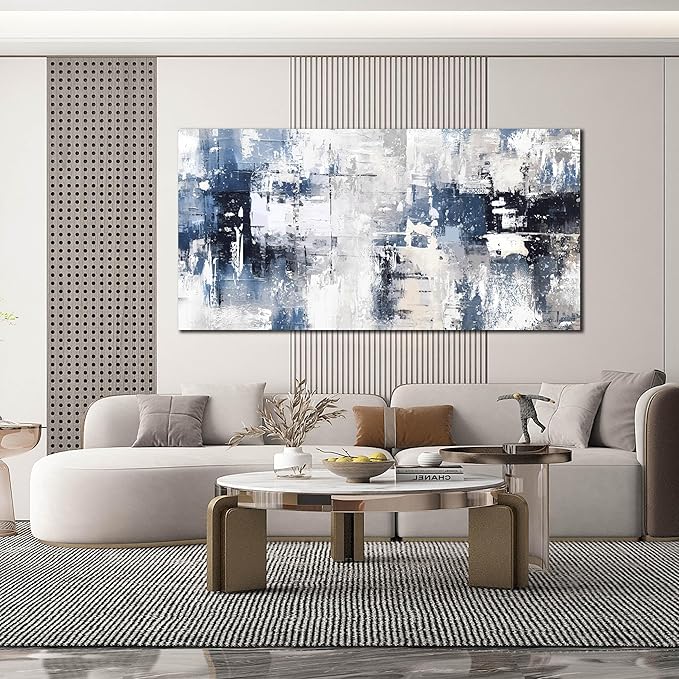 Prepeyssee White and Blue Abstract Canvas Wall Art - Image 3