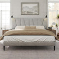King Size Bed Frame with Fabric Upholstered Headboard, Platform Bed with Wooden by HAOARA
