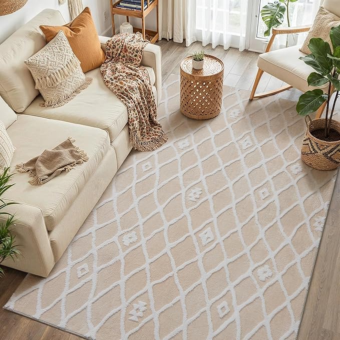 Ivory 4x6 Area Rug Moroccan Shag Office Washable Carpet Soft Non Shedding by PureCozy