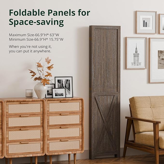 Cozy Castle Wood Room Divider, 4 Panels Folding Privacy Screen, 66.9'' Wall - Image 3