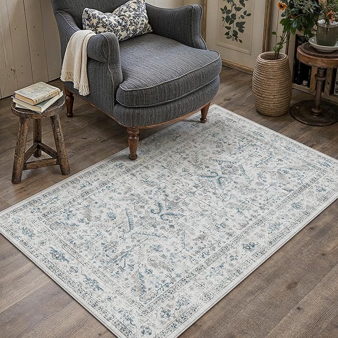 Blue 4x6 Entryway Rug Vintage Area Carpet Indoor Office Washable Door Mat - Image 5