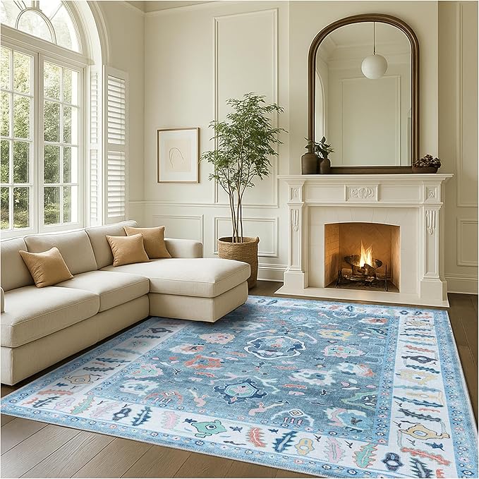 Fame Rugs Teal Modern Oushak Rug 5x7, Washable Vintage Turkish Colorful by FameRugs