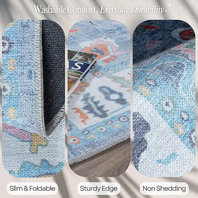 Fame Rugs Blue Modern Oushak Rug 2'6"x10, Vintage Turkish Colorful Oriental - Image 3