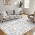Grey 5x8 Area Rug Vintage Washable Living Room Carpet Non Slip Neutral Bedroom by PureCozy