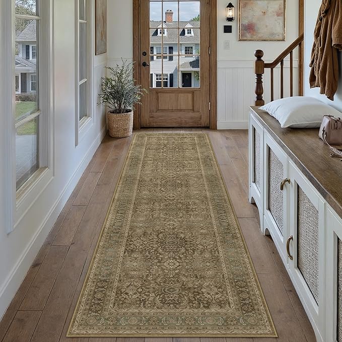Brown 2x8 Runner Rug Washable Vintage Long Carpet by PureCozy