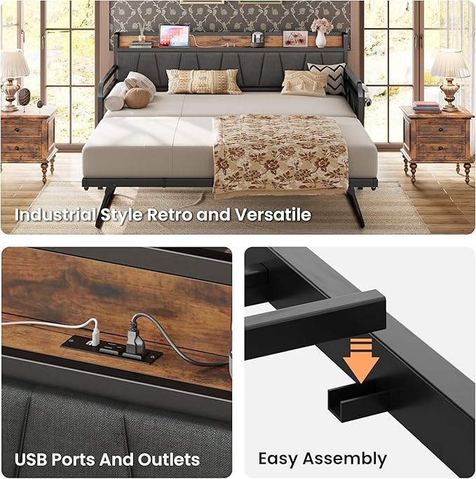 LIKIMIO Daybed with Trundle Bed, Twin XL Bed Frame with Storage Headboard and - Image 7