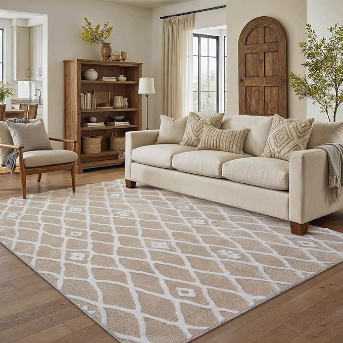 Beige 4x6 Area Rug Moroccan Shag Office Washable Carpet Soft Non Shedding - Image 3
