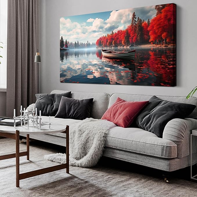 Large Wall Art for Living Room Bedroom Office Red Forest Wall Art Lake by ANCXWOTER