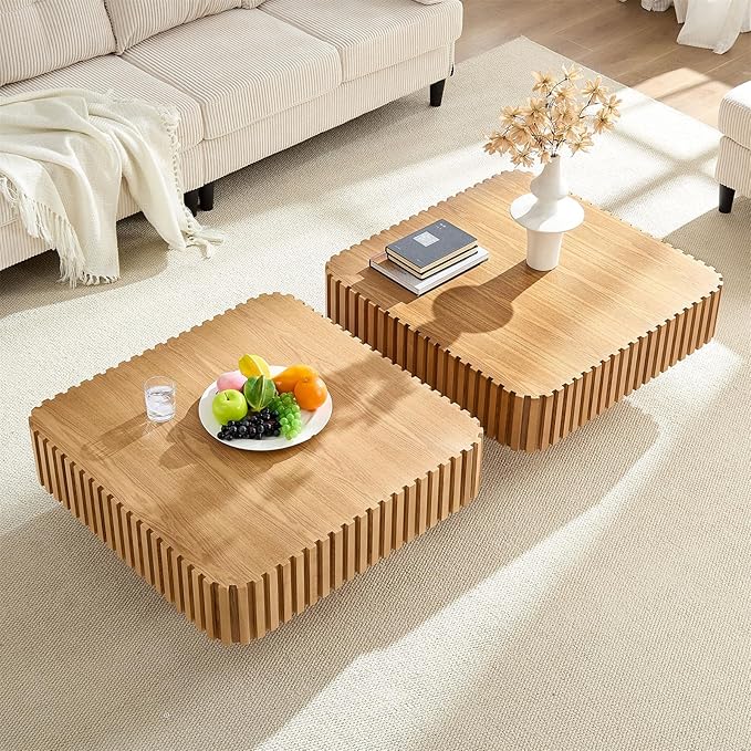 LKTART Square Coffee Table for Living Room, Accent Fluted Coffee Table - Image 8