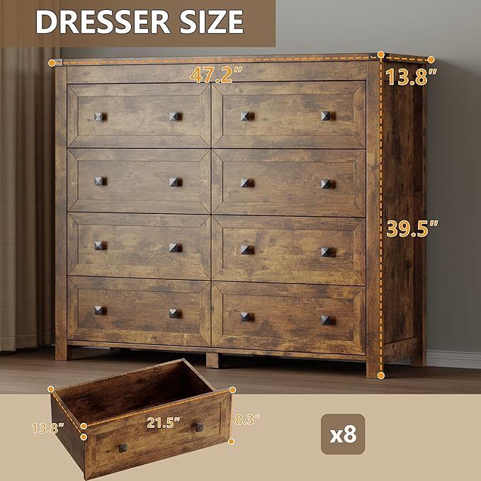 Tall 8-Drawer Dresser, Modern Wooden Storage Chest of Drawers, Dresser TV Stand - Image 2