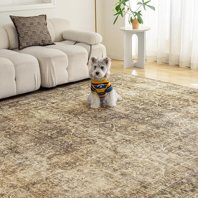 FMFUNCTEX 3x4 Washable Area Rug Brown Vintage Neutral Non Slip Low Pile - Image 3