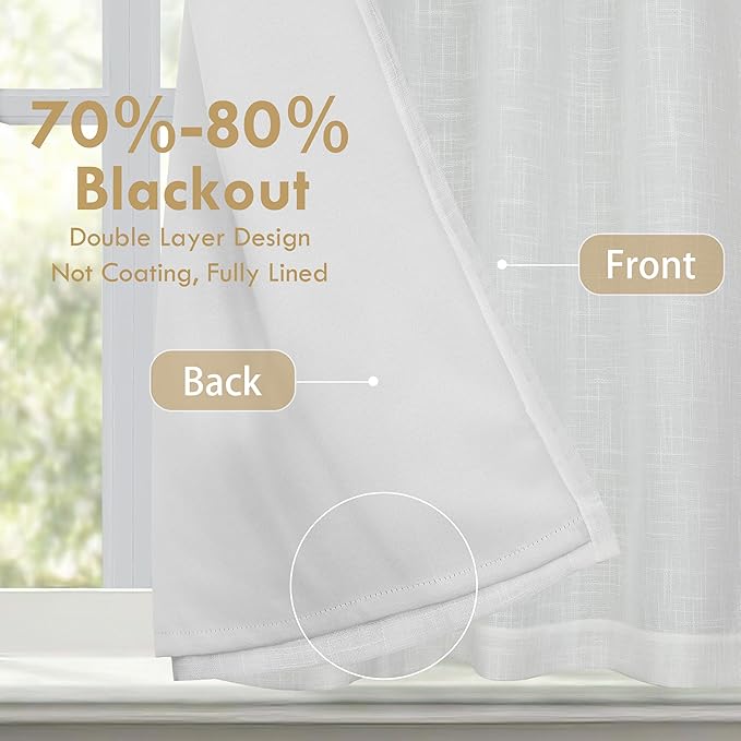 DriftAway Double Layer Linen Blackout Tie Up Curtains Thermal Insulated Fully - Image 2