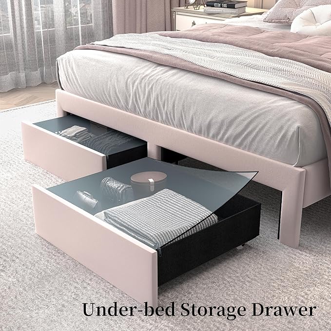 Queen LED Bed Frame with Storage Drawers, Velvet Upholstered Platform Beds with - Image 8