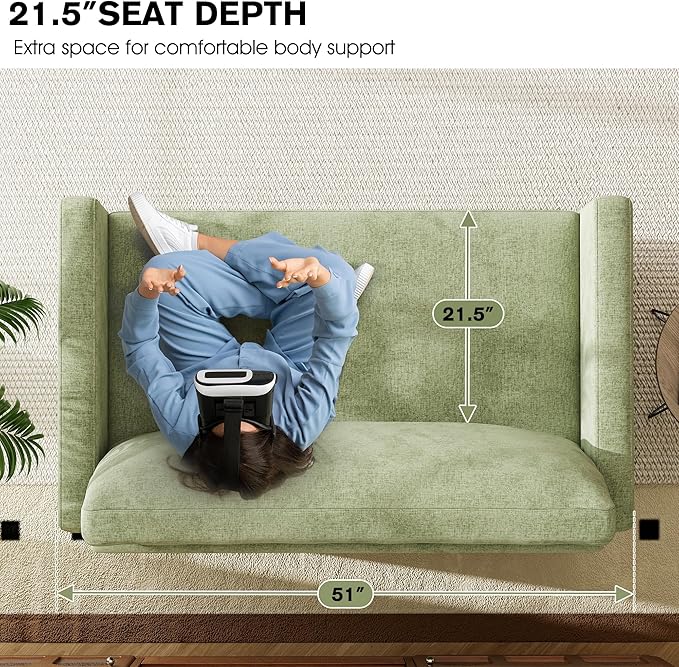 51" Loveseat Sleeper Sofa Bed, Chenille Convertible Floor Sofa Bed - Image 4