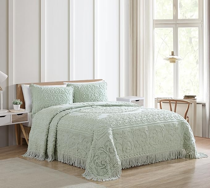 Beatrice Home Fashions Medallion Chenille Bedspread, King Sham - Image 2