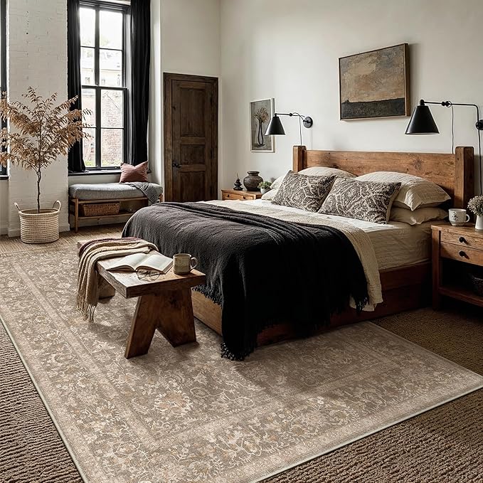 5x7 Deep Brown Area Rug Non Slip Vintage Living Room Distressed Machine - Image 5