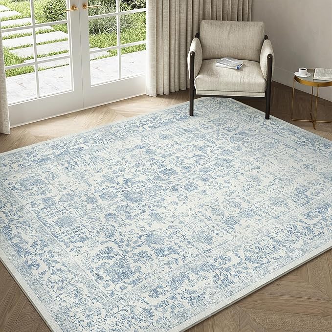 Blue Area Rug 3x4 Office Entryway Rug Machine Washable Kitchen Vintage - Image 6