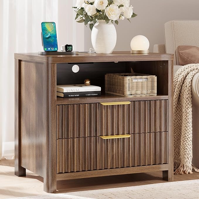 CypBed Night Stand with Charging Station, Bedside Tables with 2 Drawers & - Image 3