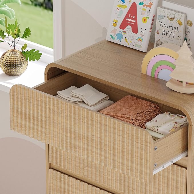 Tall Dresser for Bedroom with 5 Drawers, Fluted Chest of Drawers with Round - Image 5