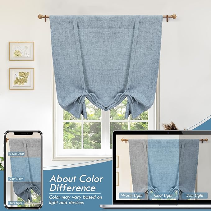 DriftAway Double Layer Linen Blackout Tie Up Curtains Thermal Insulated Fully - Image 8
