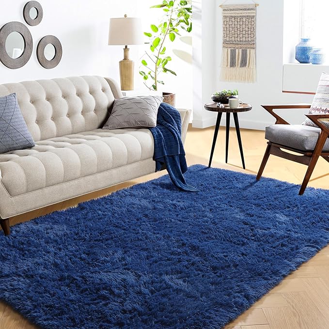 PAGISOFE Navy Blue Rug 5x8 Ft Fluffy Shag Rugs - Image 7