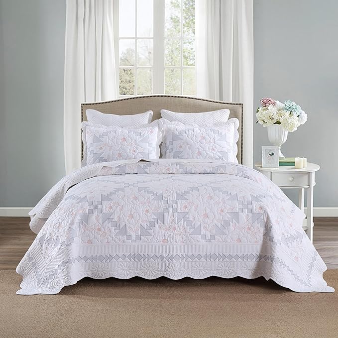 MarCielo 3-Piece 100% Cotton Oversized Bedspread Lightweight Quilt Coverlet - Image 7