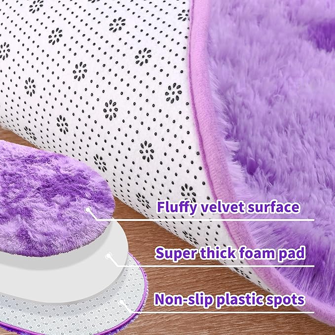 Noahas Oval Fluffy Purple Rug 2.6X5.3 Small Kids Rugs - Image 5