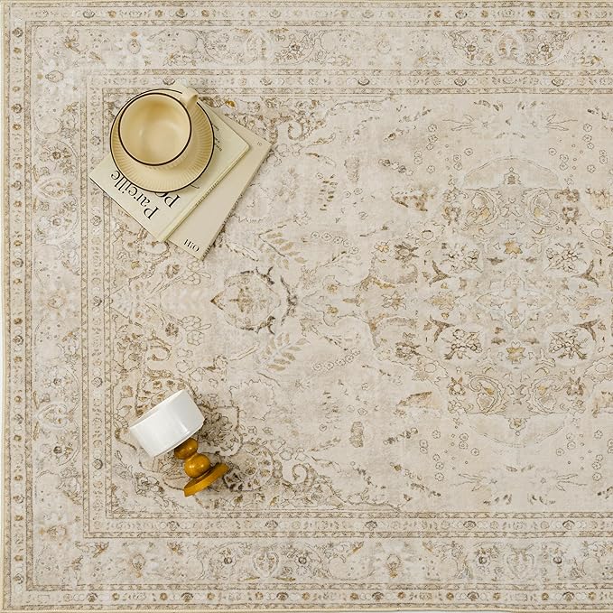Brown 5x7 Area Rug Washable Vintage Carpet - Image 8