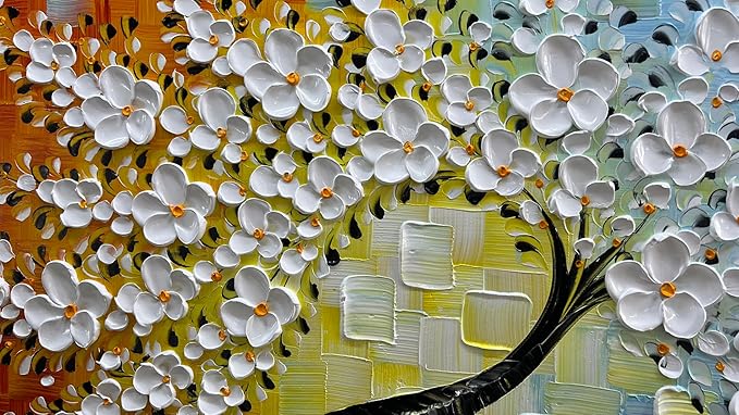 YaSheng Art -hand painted White Flowers Paintings Oil Painting On Canvas - Image 9
