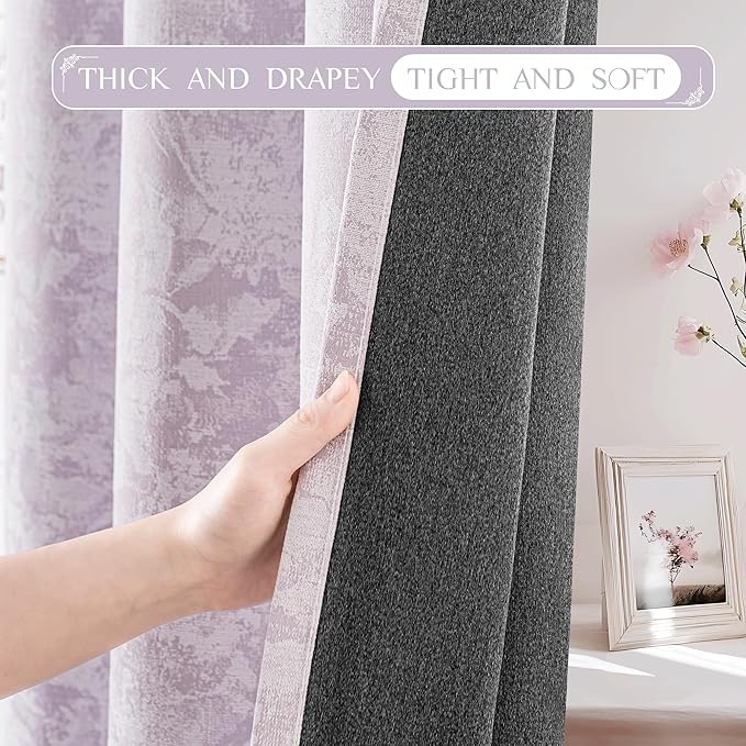 Beauoop Purple Floral Jacquard Blackout Curtains 96 Inches Long 2 Panels - Image 7