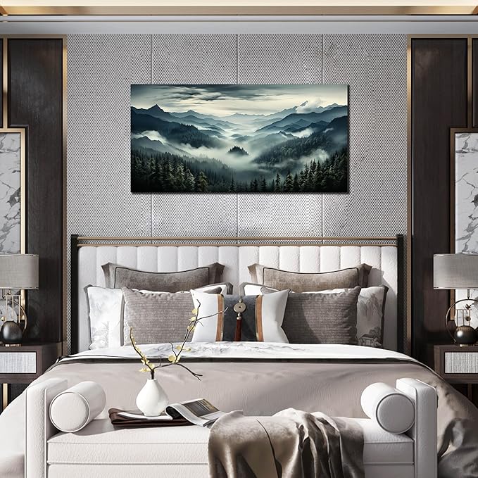 Large Living Room Wall Art Foggy Green Forest Artwork - Image 2
