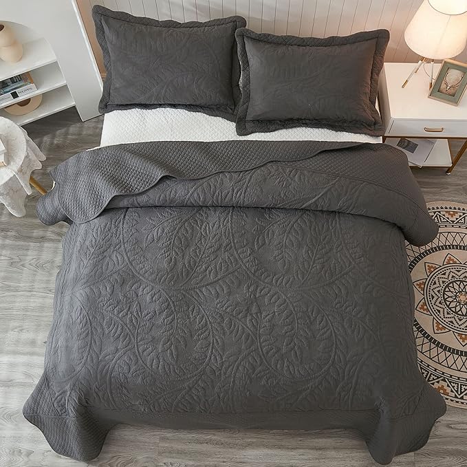 MarCielo 3-Piece 100% Cotton Oversized Bedspread Lightweight Quilt Coverlet - Image 2