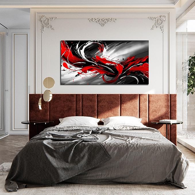 Black White and Red Abstract Print Picture Painting Large Canvas Wall Art - Image 2