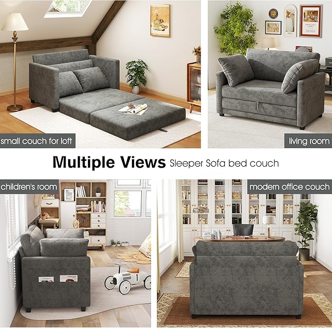 51" Loveseat Sleeper Sofa Bed, Chenille Convertible Floor Sofa Bed - Image 7