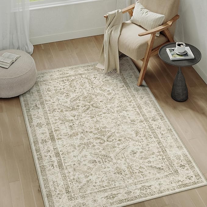 Taupe 3x5 Entryway Rug Vintage Area Carpet Indoor Office Washable Door Mat by PureCozy