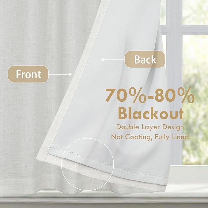 DriftAway Double Layer Linen Blackout Tie Up Curtains Thermal Insulated Fully - Image 2