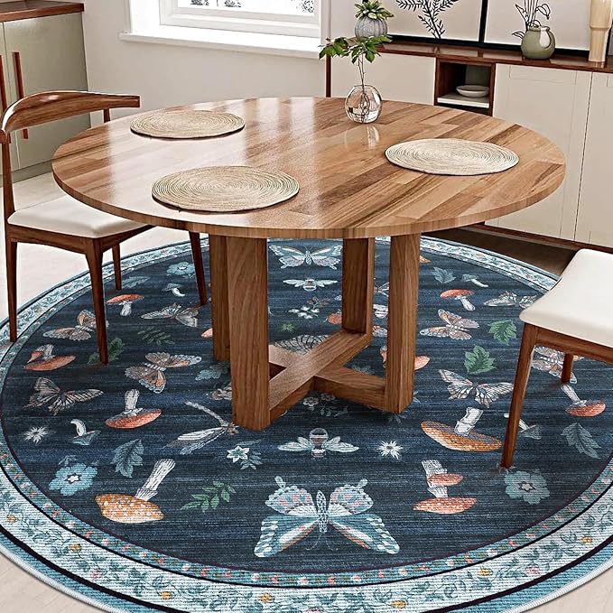 Mushroom Insect 6ft Round Rug Washable Non-Slip Soft Ultra-Thin Boho Circle - Image 2