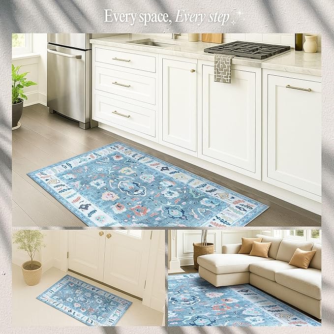 Fame Rugs Teal Modern Oushak Rug 2'6"x13, Vintage Turkish Colorful Oriental - Image 5