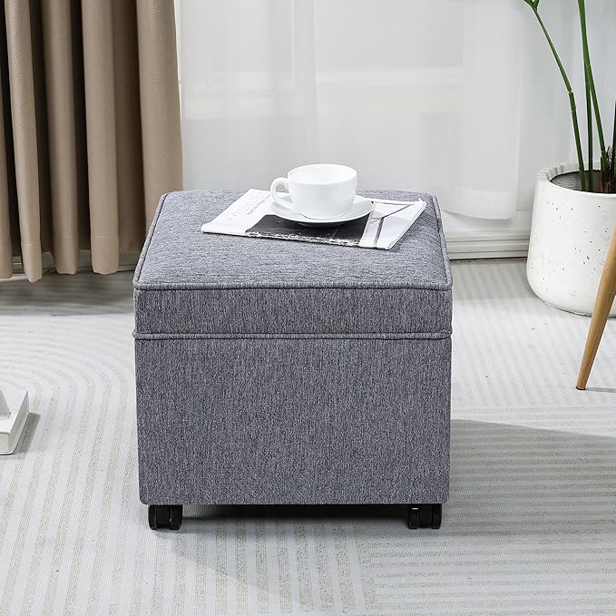 Adeco 17.5" Grey Square Storage Ottoman - Image 3
