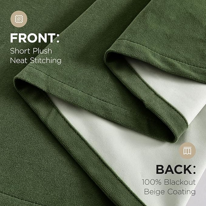 Joydeco Olive Green 100% Blackout Curtains 96 Inch 2 Panels, Luxury Thermal - Image 9